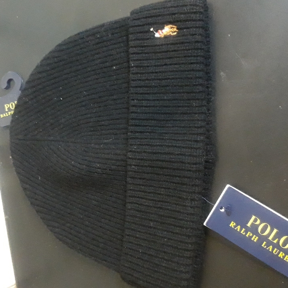 NWT Polo Ralph Lauren Signature Cuff Wool Blend Beanie - Black - Picture 1 of 7